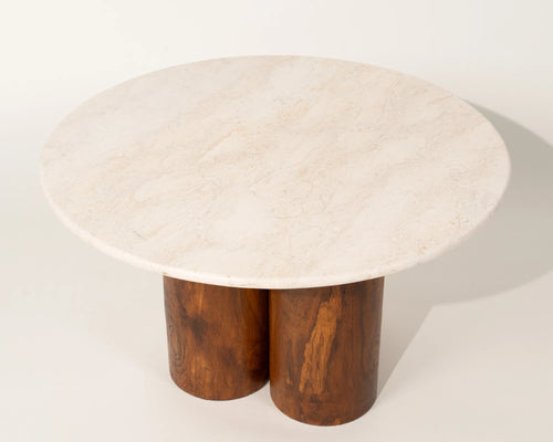 Kamen Marble Top Coffee Table Teak Wood Legs