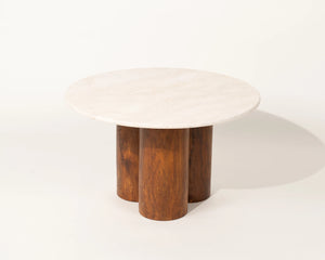 Kamen Marble Top Coffee Table Teak Wood Legs