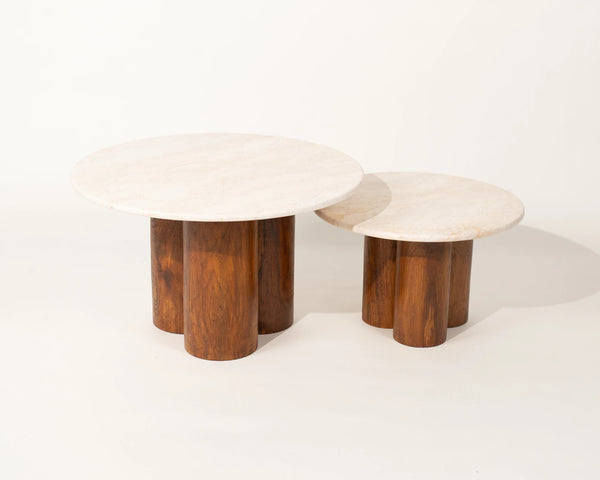 Kamen Marble Top Coffee Table Teak Wood Legs