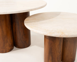 Kamen Marble Top Coffee Table Teak Wood Legs