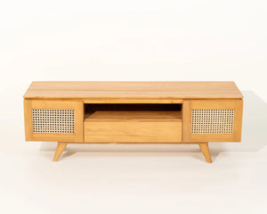 Luma 2 Door TV Unit Teak Wood and Rattan