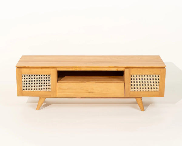 Luma 2 Door TV Unit Teak Wood and Rattan