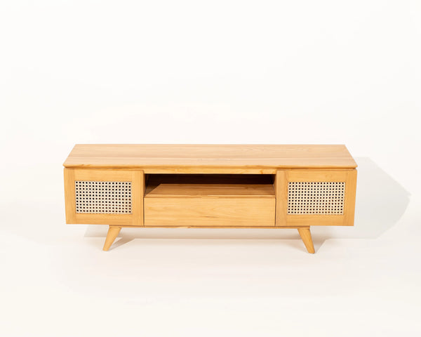 Luma 2 Door TV Unit Teak Wood and Rattan