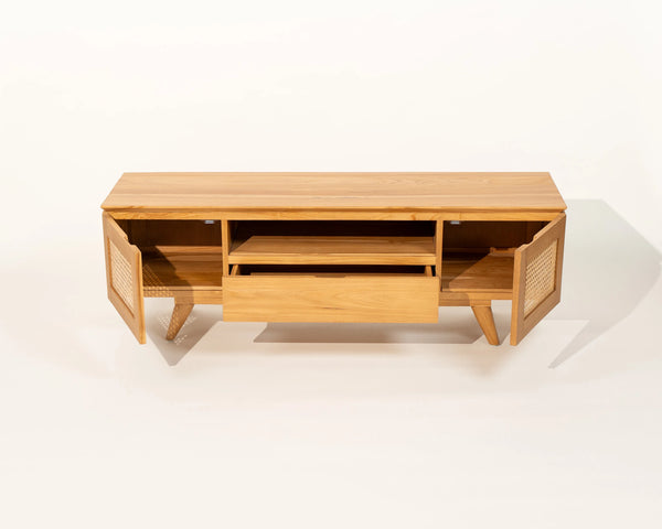 Luma 2 Door TV Unit Teak Wood and Rattan