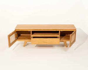Luma 2 Door TV Unit Teak Wood and Rattan
